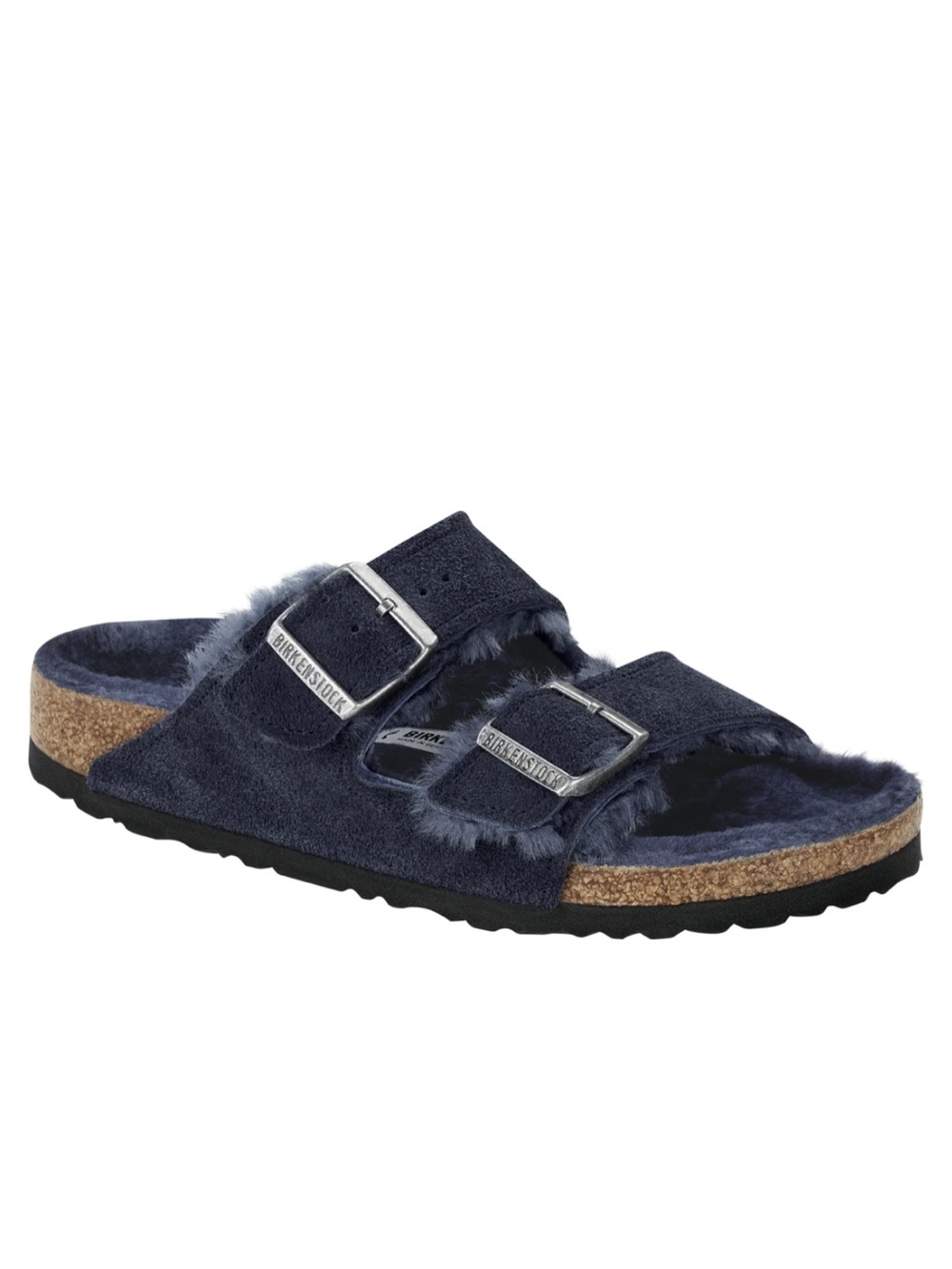 Birkenstock Women’s Arizona Shearling Slide Sandal in Navy Suede Size 37(Wide)